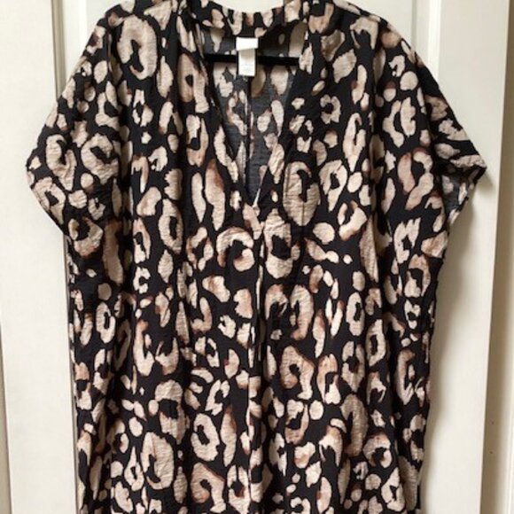 H&M Black Tan and Brown Leopard Maxi Dress, Caftan, Size Large - Picture 1 of 6